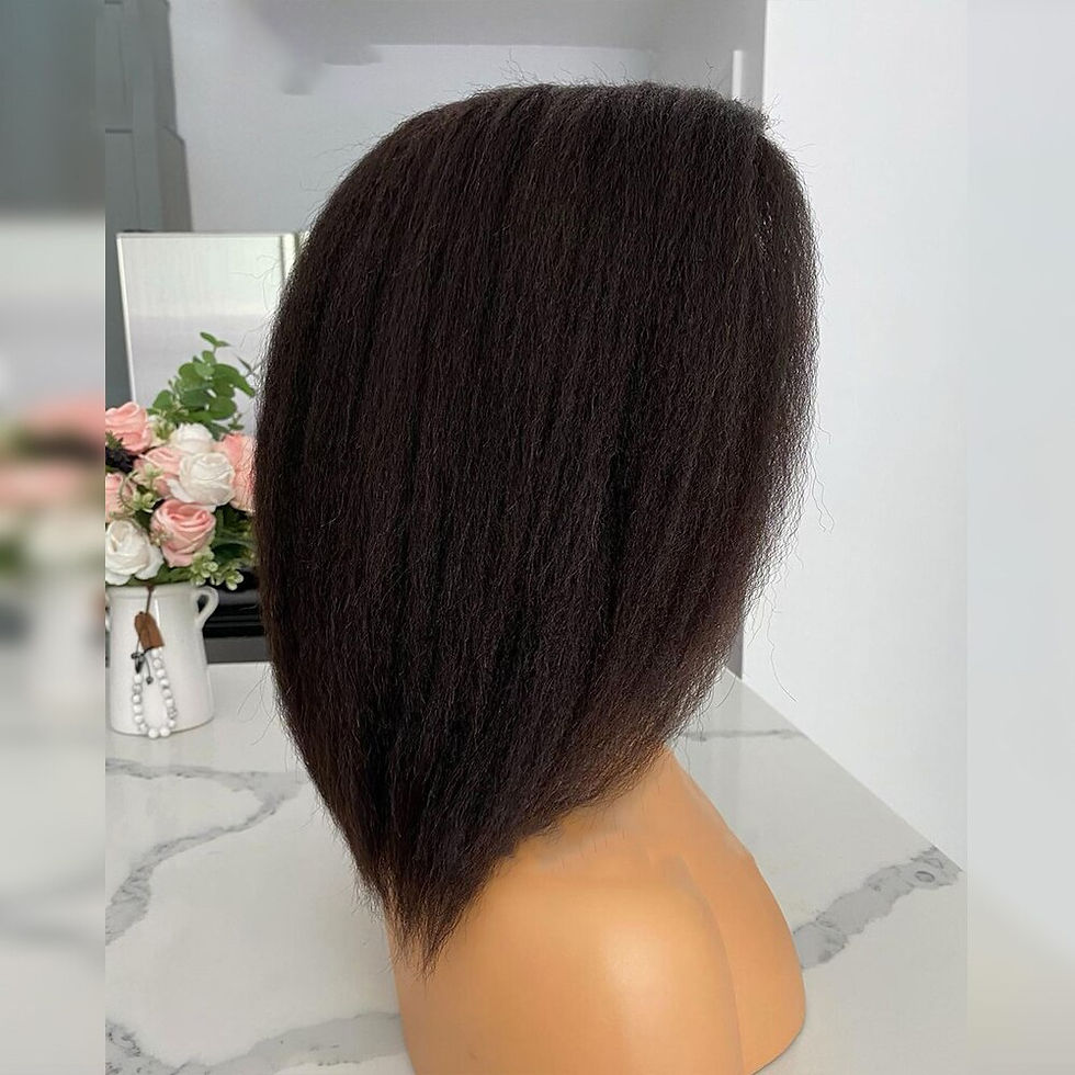 Thumbnail: 200%Density 14Inch Short Bob Natural Black Yaki Kinky Straight Deep Lace Front 