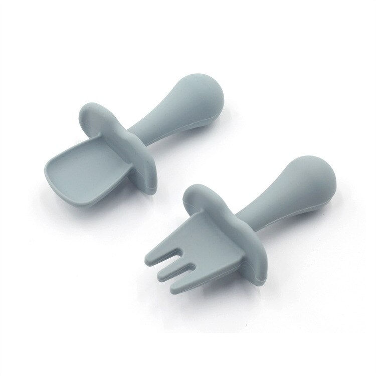 2Pcs Baby Spoon Forks Silicone Tableware Set Baby Learning Feeding Solid Food C