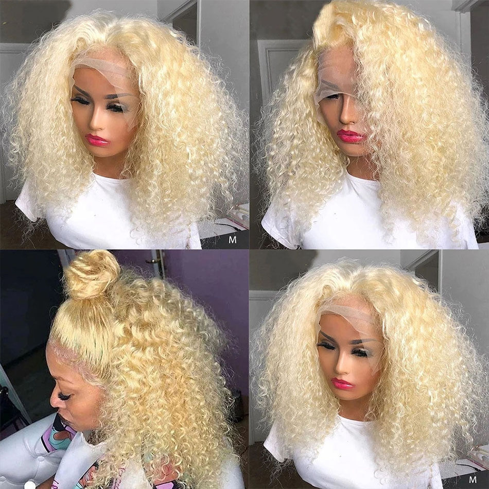 Thumbnail: 613 Curly Short Bob Honey Blonde 13x4 HD Lace Front Human Hair Wigs Brazilian 2