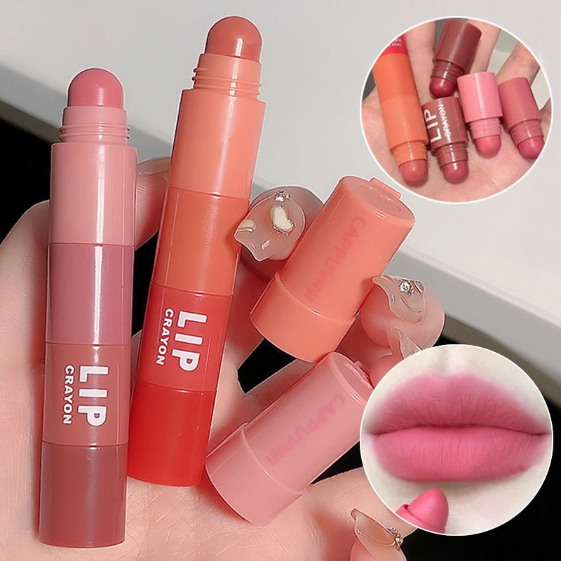 Thumbnail: 4 In 1 Nude Matte Lipstick Pencil Kit Velvet Sexy Red Lip Tint Non-stick Cup Mu