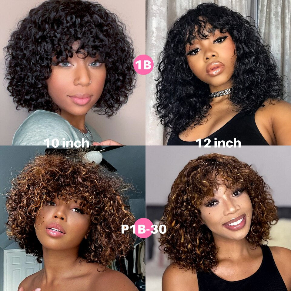 Миниатюра: Joedir Short Natural Pixie Bob Jerry Curly Cut Human Hair Wigs With Bangs Brazi