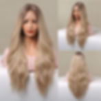 Thumbnail: Blonde Brown Ombre Long Wavy Lace Front Wigs for Women Natural Hairline Synthet