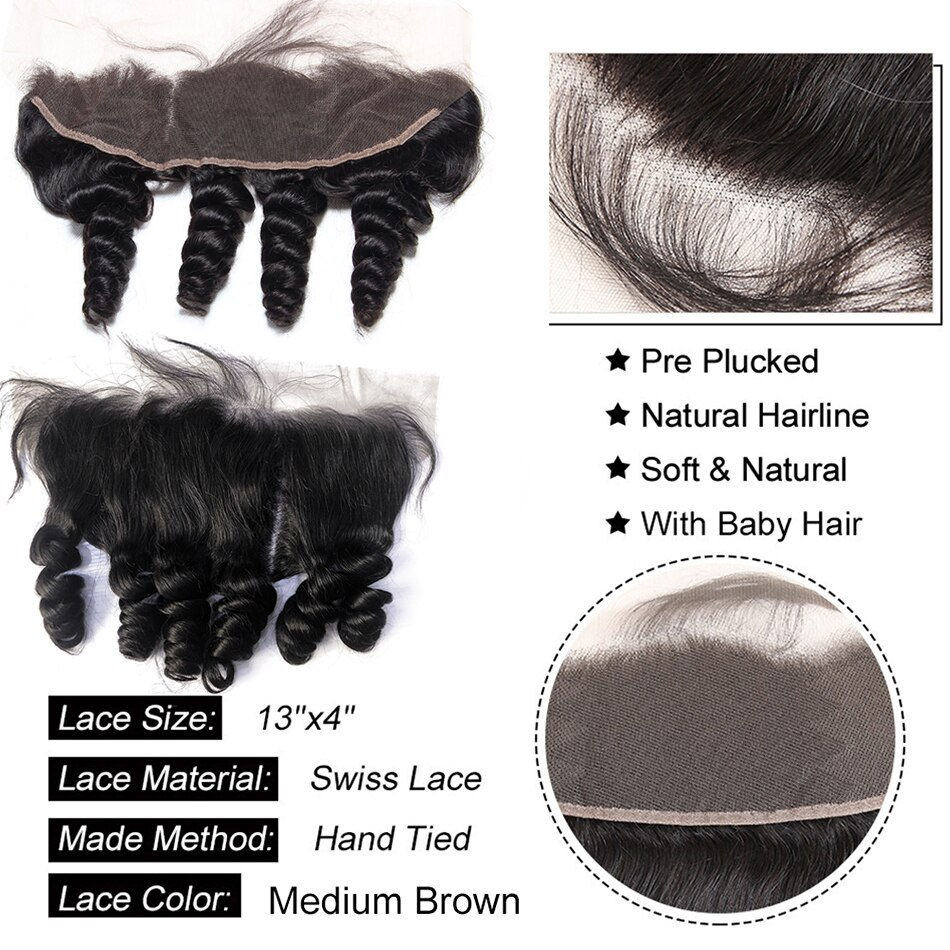 Thumbnail: 12A Loose Wave Bundles With Frontal Peruvian Hair Bundles With Closure Loose De