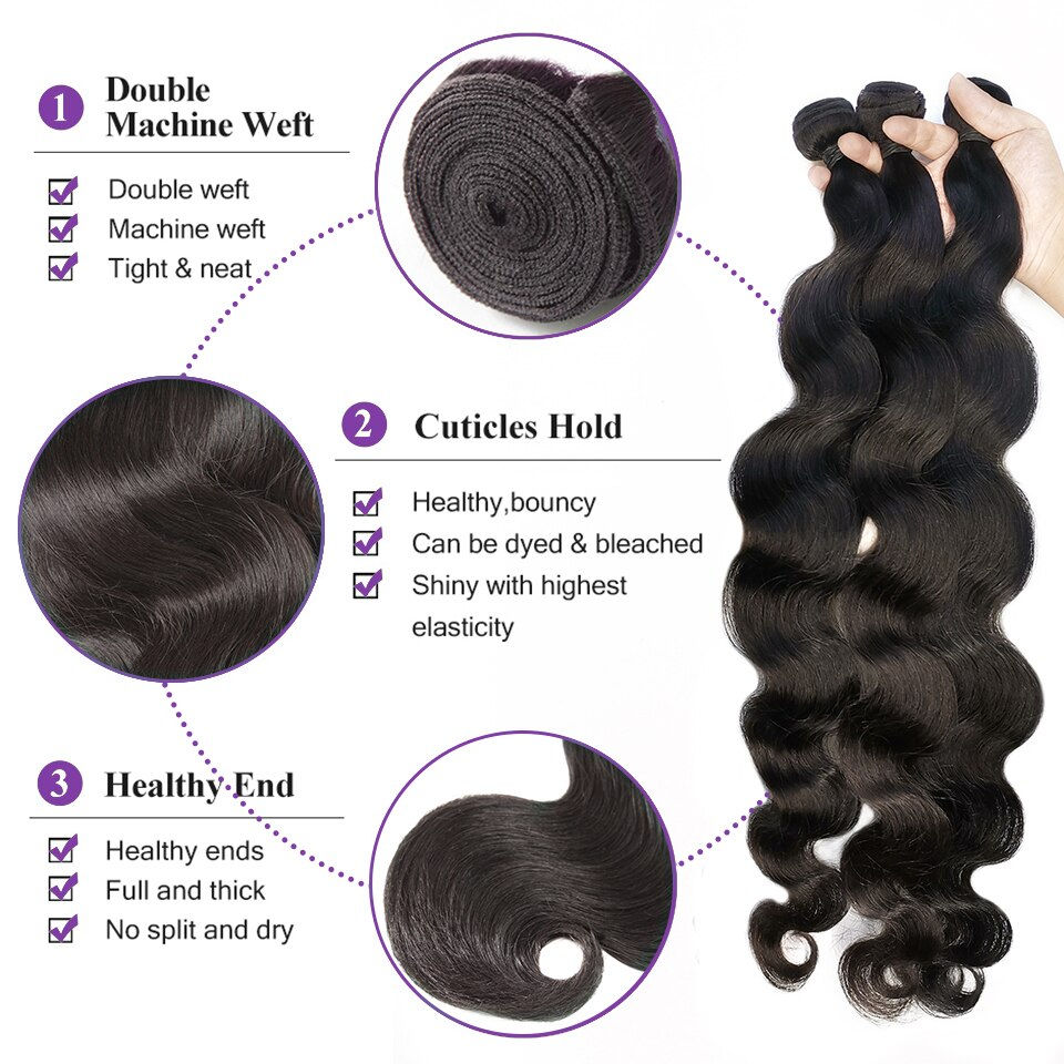 Thumbnail: 30 34 36 40Inch Brazilian Hair Weave Bundles Body Wave 1/3/4 PCS Virgin Human H