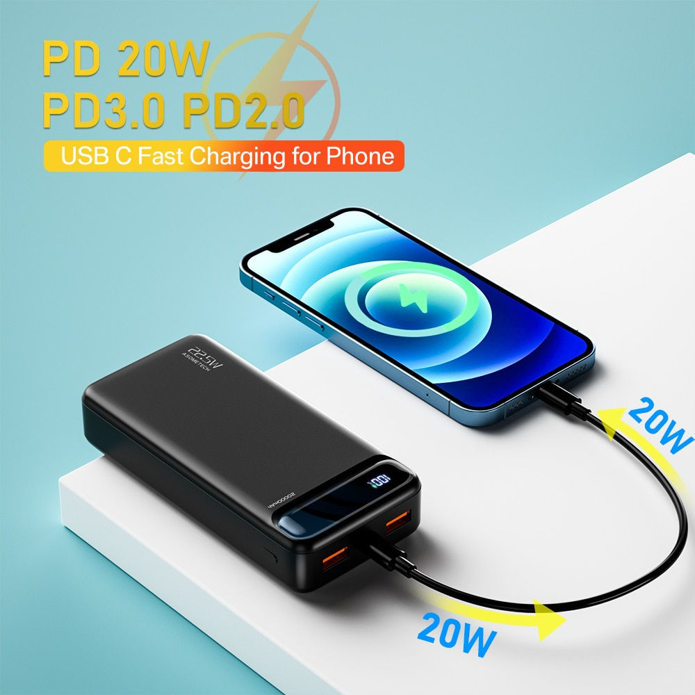 Power Bank 20000mAh Portable Charger External Battery PD 3.0 Fast Charging Powe