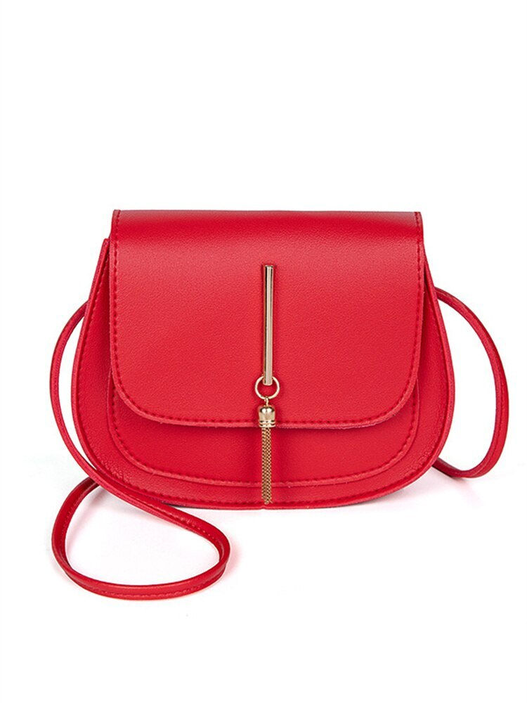 Thumbnail: New Golden Tassel Double Layer Semi Circle Solid Color One Shoulder Saddle Bag 