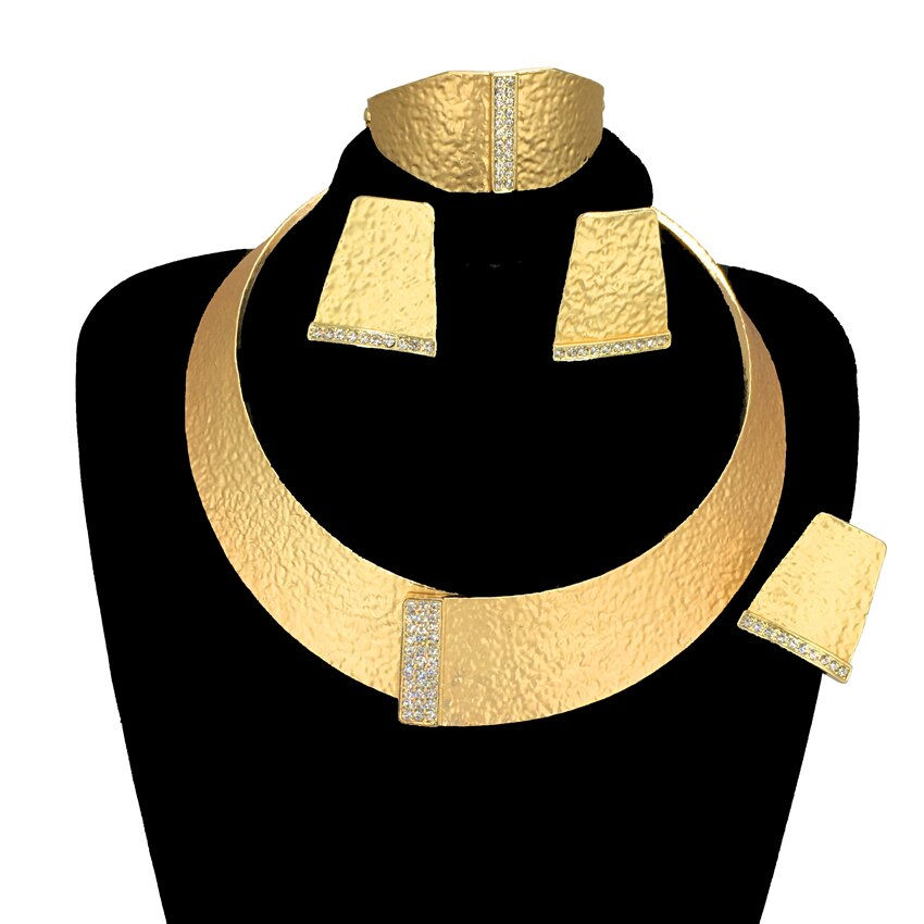 Thumbnail: Newest Italian Gold Plated Jewelry Set Woman Iarge Choker Necklace Earrings Ban