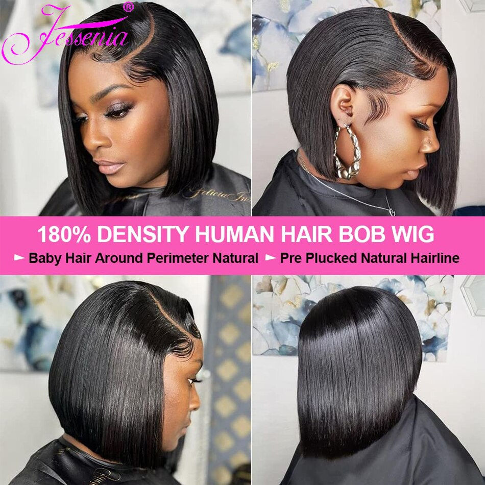 Thumbnail: 13X4 Bob Lace Front 100% Human Hair Wigs Straight Short Bob Closure Wig 4X4 Mal