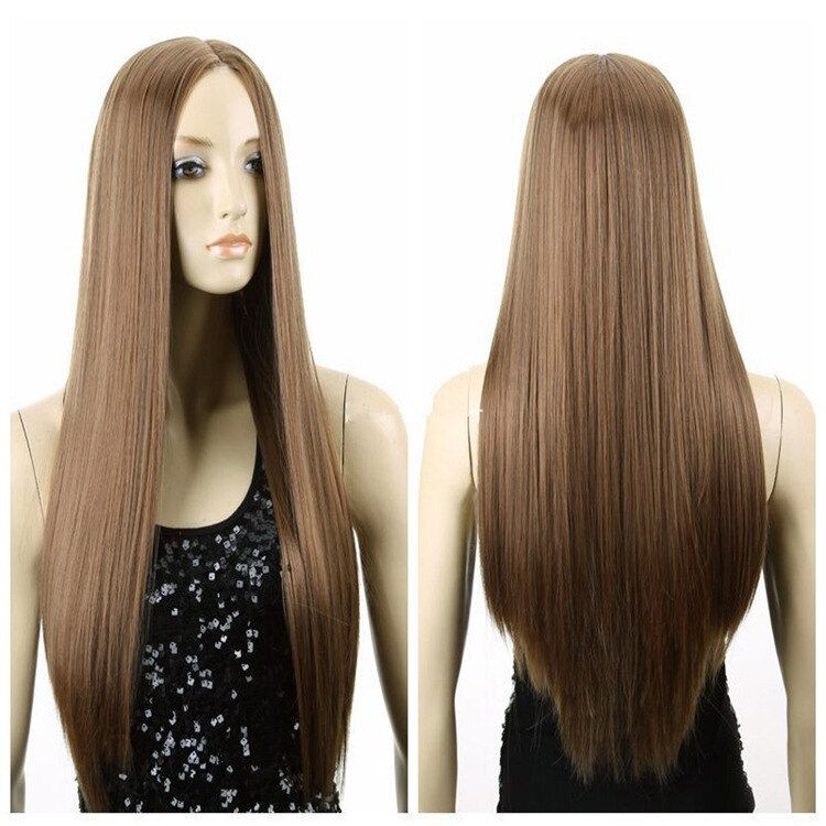 Thumbnail: SuQ Women's Long Straight Wig Hair Synthetic Natural Cosplay Party Light Brown 