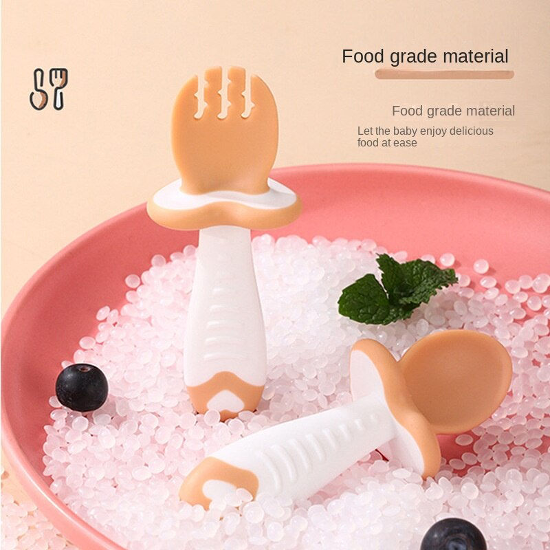 Thumbnail: 2Pcs/Set Baby Spoon Fork BPA Free Silicone Soft Tip Infant Red Green Cutlery Ba
