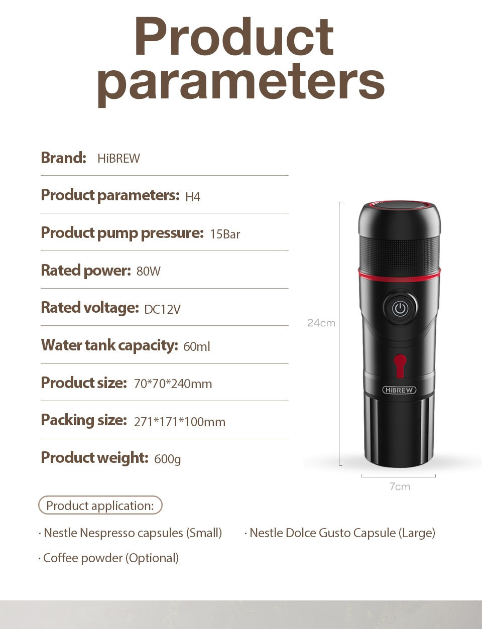 Thumbnail: HiBREW Portable Coffee Machine for Car & Home,DC12V  Expresso Coffee Maker Fit 