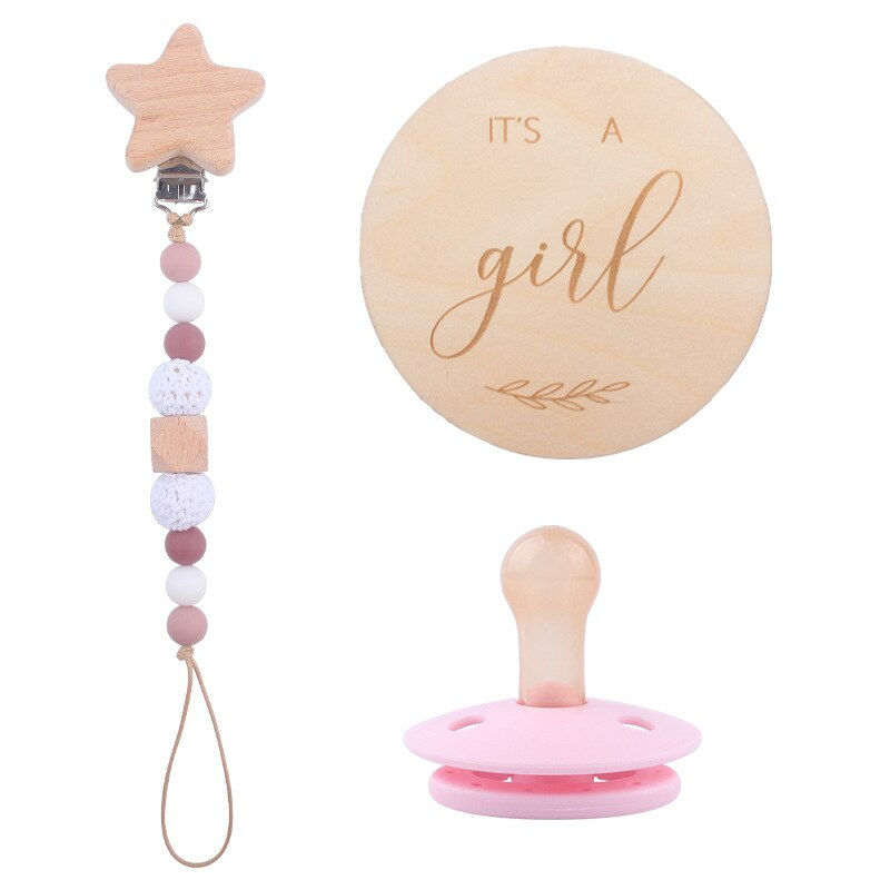 Thumbnail: Baby Pacifier Clips with Hello World Sign Silicone Beads Wooden Pacifier Chain 