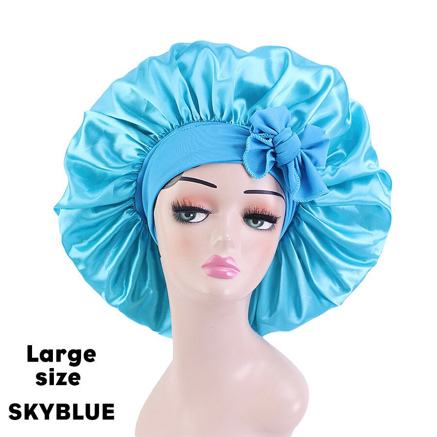 Thumbnail: Leeons Silk Sleeping Cap Night Hat Head Cover Bonnet Satin Cheveux Nuit For Cur