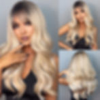 Thumbnail: HAIRCUBE Long Ombre Brown Black Light Blonde Synthetic Wigs with Bangs Heat Res