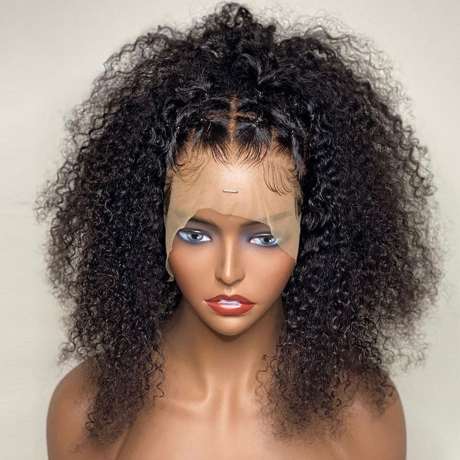 26Inch 180%Density Long Black Kinky Curly Preplucked Soft Natural Hairline Glue