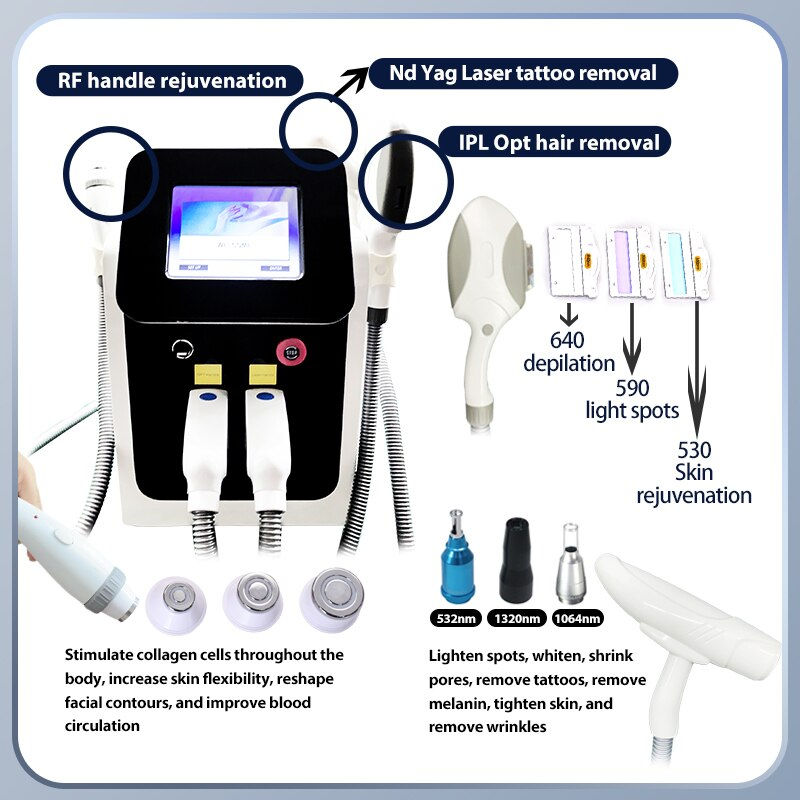 Miniature : 2023 new 3 in 1 ipl laser hair removal tattoo removal machine 360 magneto-optic