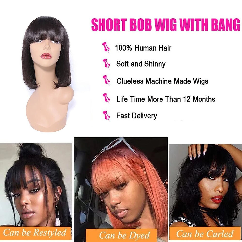 Thumbnail: Straight Short Bob Human Hair Wigs With Bangs Cheap Full Machine Made Wigs Braz