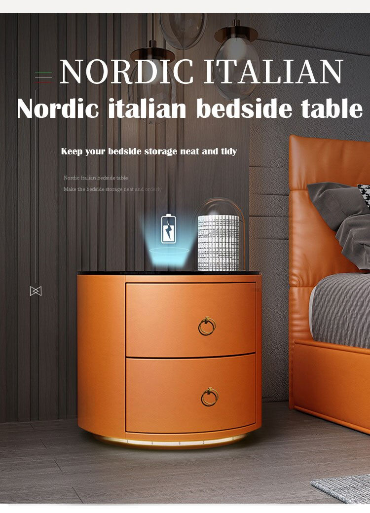 Thumbnail: Round Bedside Table Nightstands Intelligent Password Fingerprint Wireless Charg