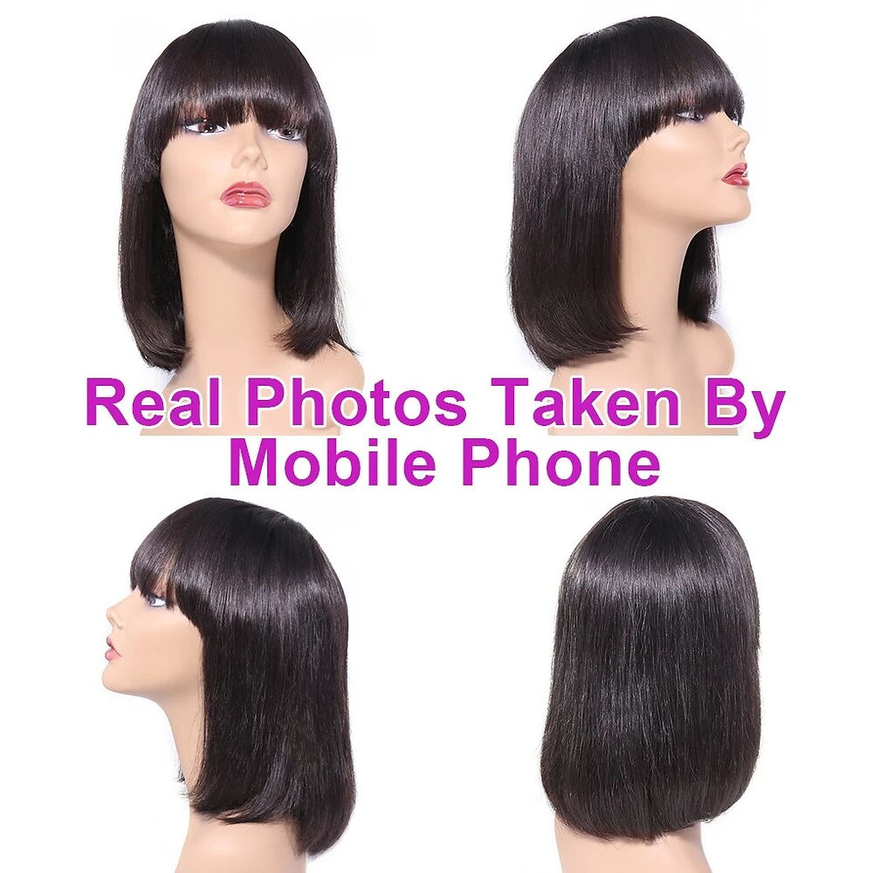 Thumbnail: Straight Short Bob Human Hair Wigs With Bangs Cheap Full Machine Made Wigs Braz