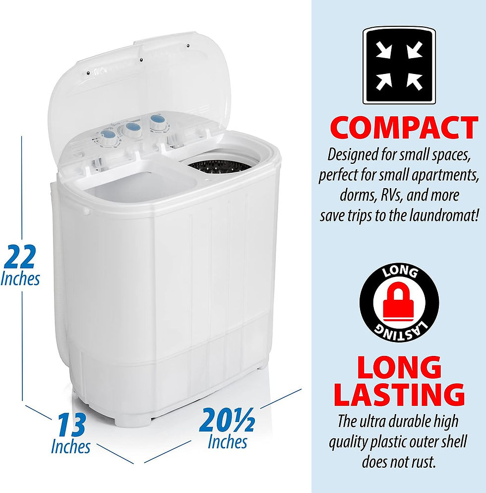 Thumbnail: Deco Home Compact Washing Machine with Twin Tub for Wash and Spin Dry, Portable