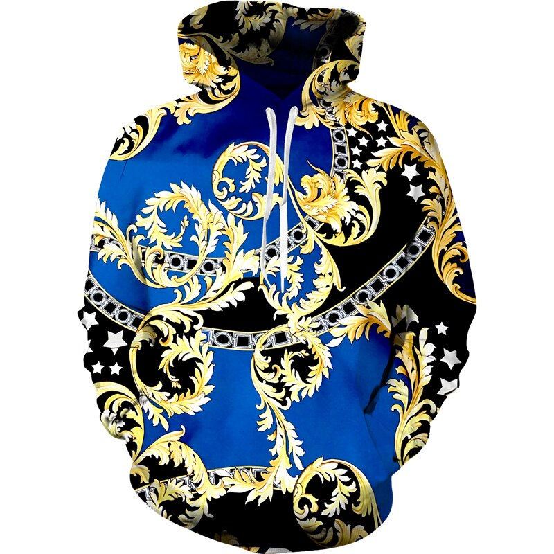 Thumbnail: Baroque Style 3D Printed Crown Golden Chain Hoodie/Pants/Suit Casual Men's Pull