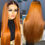 Thumbnail: Long 26Inches 180%Density Glueless Ombre Orange Straight Lace Front Wig With Ba