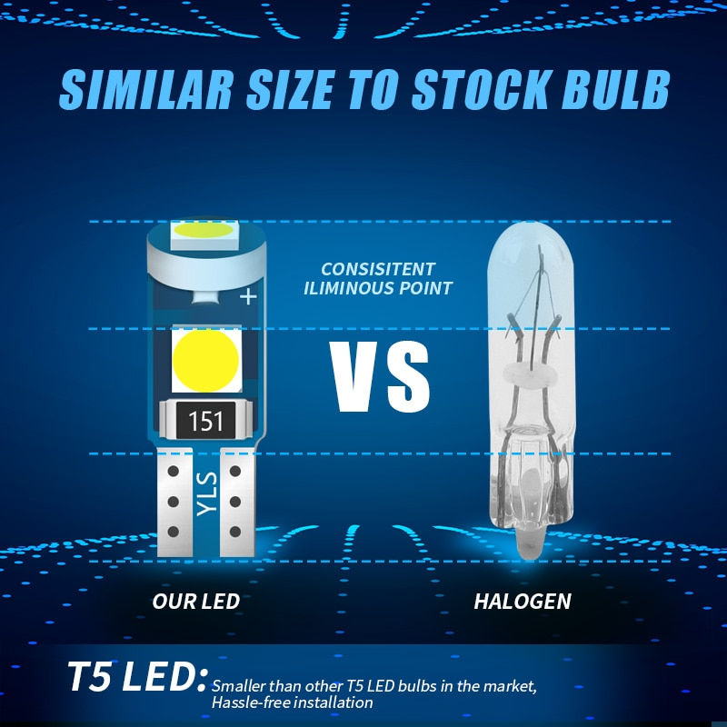 Thumbnail: 10Pcs T5 Led Bulb W3W W1.2W Led Canbus For Air conditioner button light Instrum