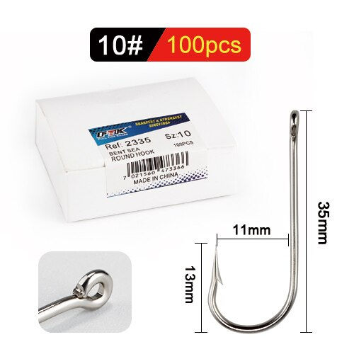 Thumbnail: FTK 10#-20# 100Pcs/Box Round Nickel Big Ringed Sea Hook BENT SEA Hooks From Nor