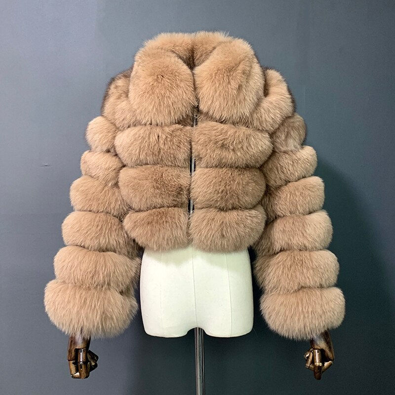Thumbnail: Winter Woman's Fashion Short Style Slim Fit Zipper Real Fox Fur Bomber J
