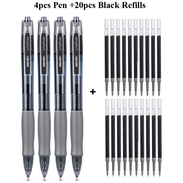 Thumbnail: Deli Retractable Gel Pens, 0.5mm Extra Fine Point Bullet Blue Refills, Smooth W