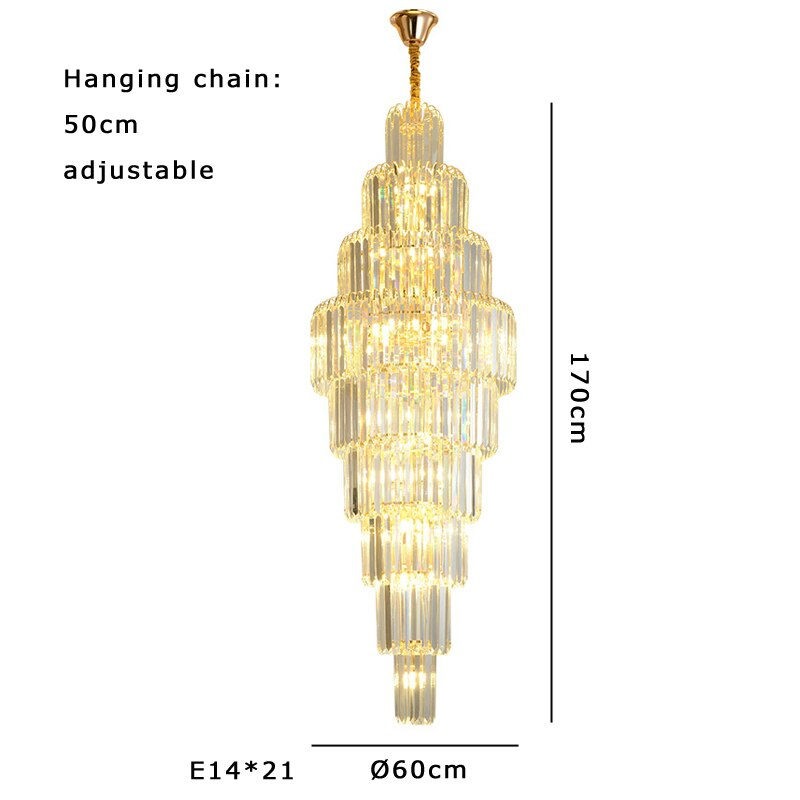 Thumbnail: Villa Luxury Large Crystal Pendant Lamp Duplex Classic Long Hanglamp Gold Lustr