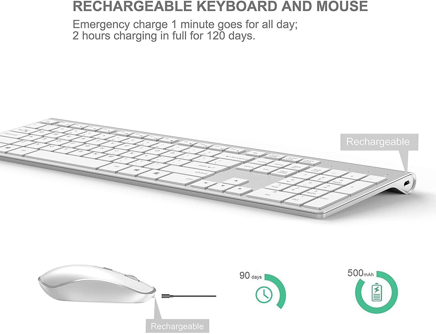 2.4G Rechargeable Wireless Keyboard And Mouse.Ergonomic Full-Size Design.Russia