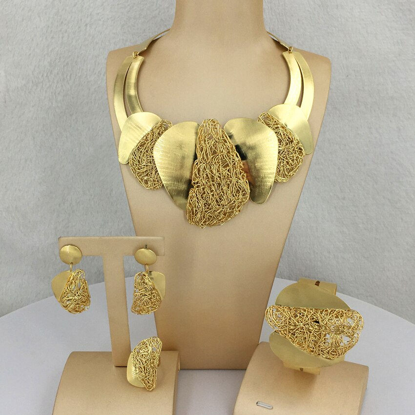 Thumbnail: Brazilian Gold Plated Huge Jewelry Set Fashion Ladies Mama Large Necklace Earri
