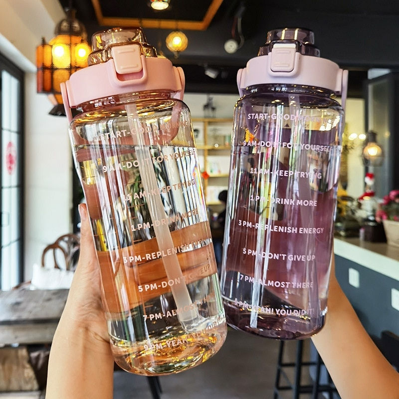 Thumbnail: 2000ml Large Capacity Plastic Straw Water Cup Sports Water Bottle High Value Ou