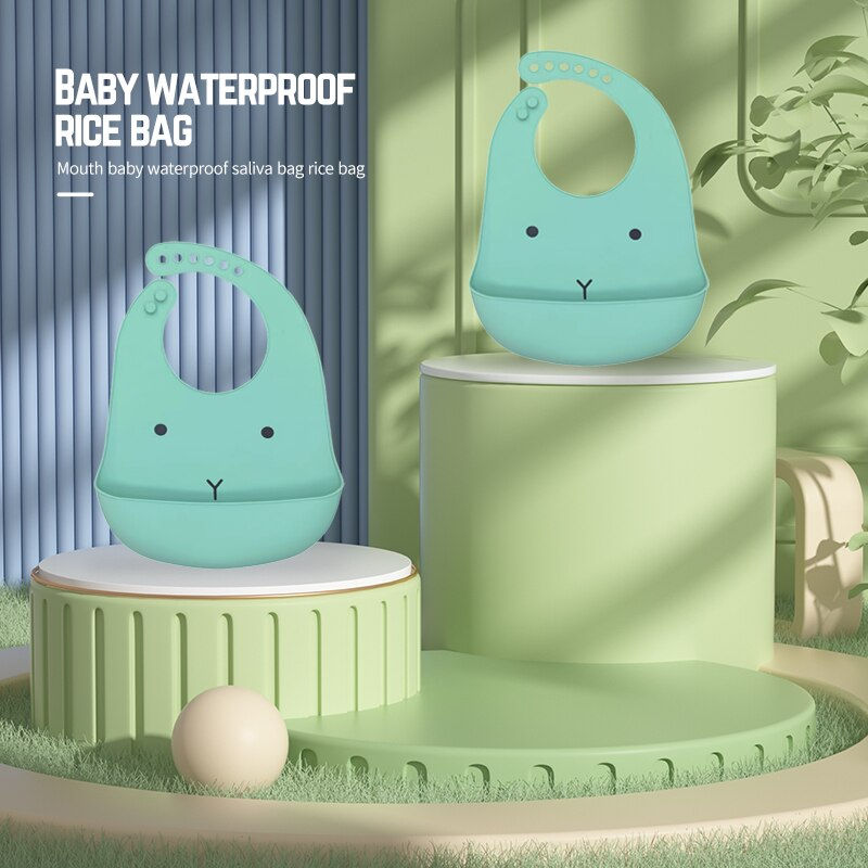 1Pcs Waterproof Baby Bibs Cartoon Printed Kids Bibs Adjustable Soft Silicone Bi