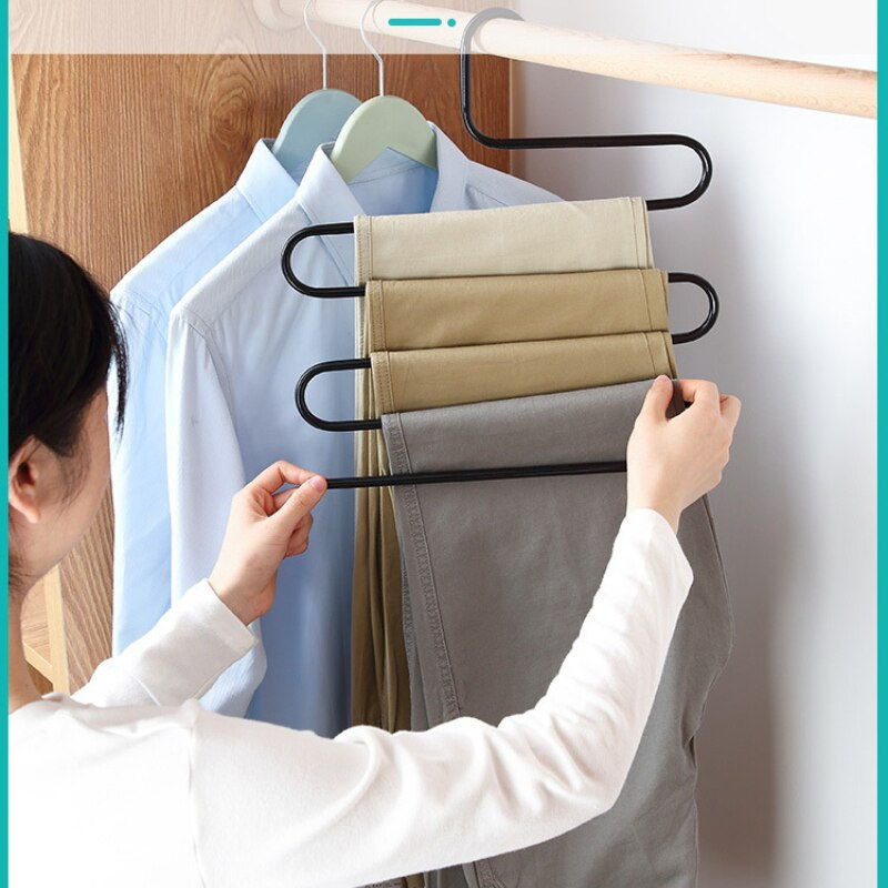 Thumbnail: Home Wardrobe Space-saving Hanger Multi-layer S-shaped Trousers Hanger Multi-fu