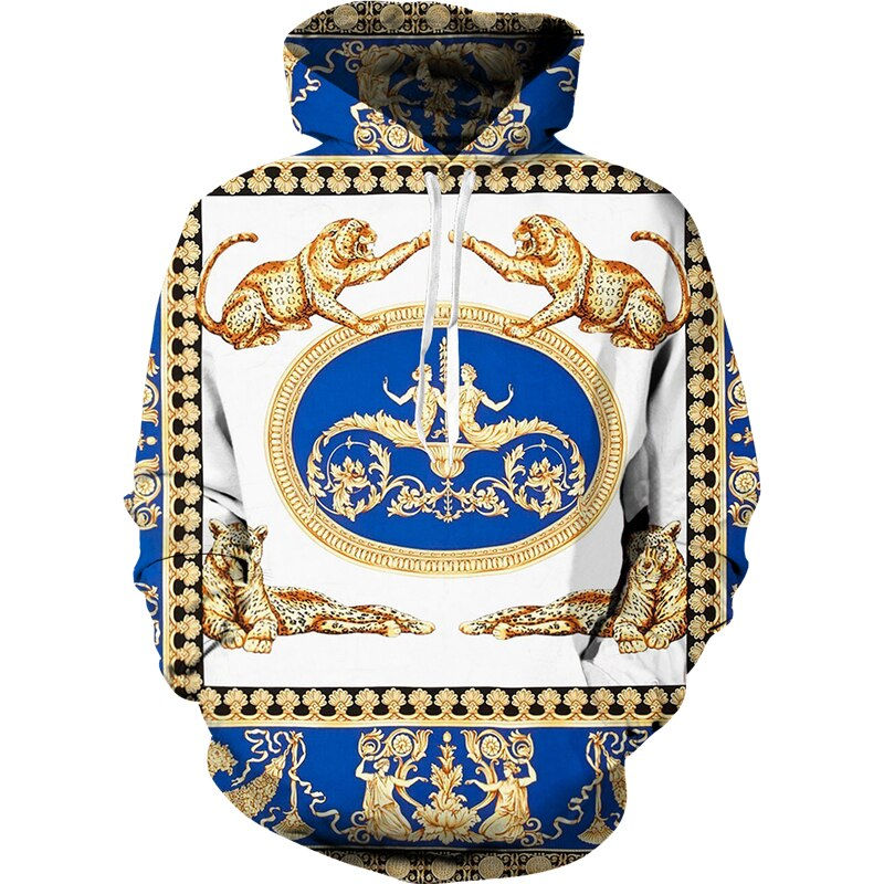 Thumbnail: Baroque Style 3D Printed Crown Golden Chain Hoodie/Pants/Suit Casual Men's Pull
