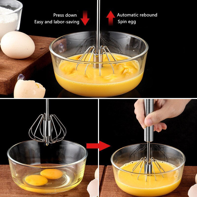 Thumbnail: Household Semi-Automatic Rotating Egg Beater Stainless Steel Turning Cream Uten