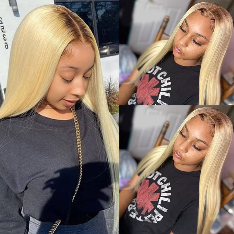 Thumbnail: Preplucked Soft 180%Density 26Inch Long Ombre Blonde 613 Silky Straight Lace Fr