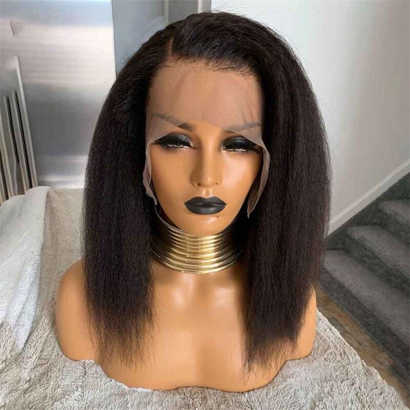 Thumbnail: Natural Short Bob 16inches Soft Black Yaki Kinky Straight Hair Wig For Women Na