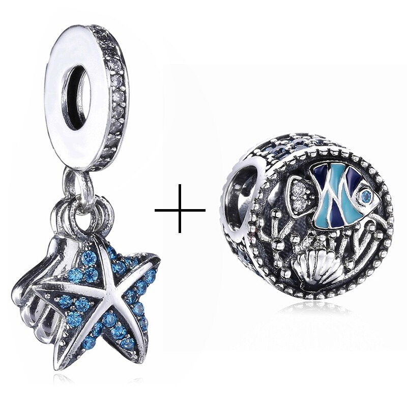 Thumbnail: 2Pcs/lot Special Offer Light Blue Turtle Fish Charm Beads Fit Original Brand Br
