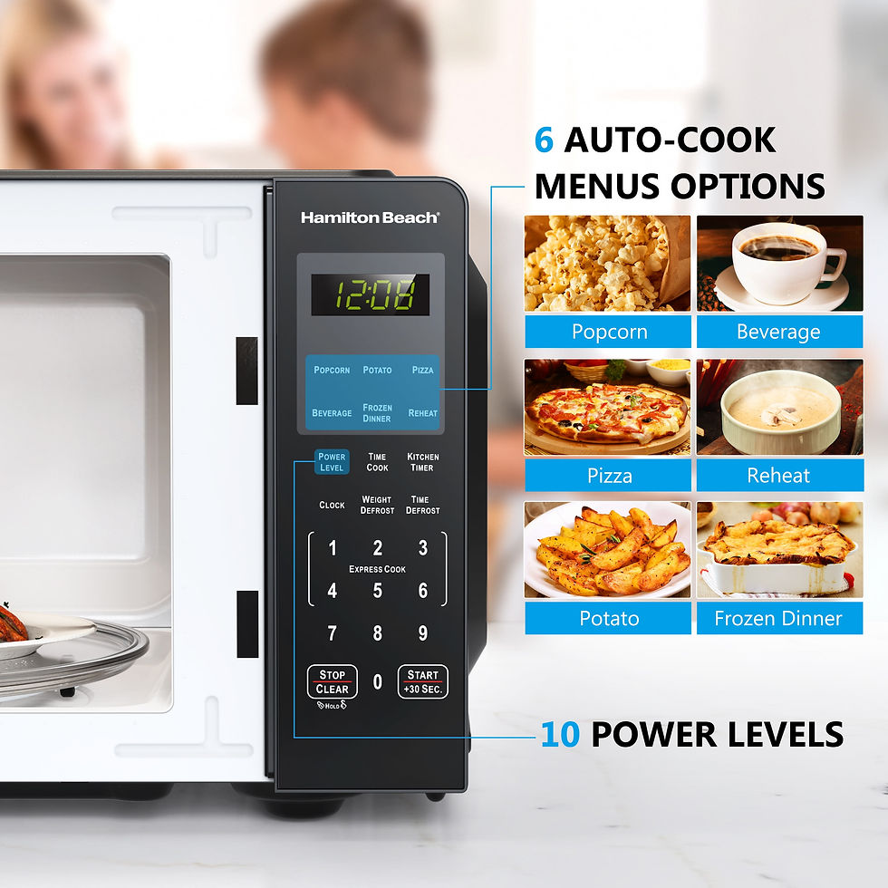 Thumbnail: Hamilton Beach 0.9 Cu ft Countertop Microwave Oven, 900 Watts, Stainless Steel,
