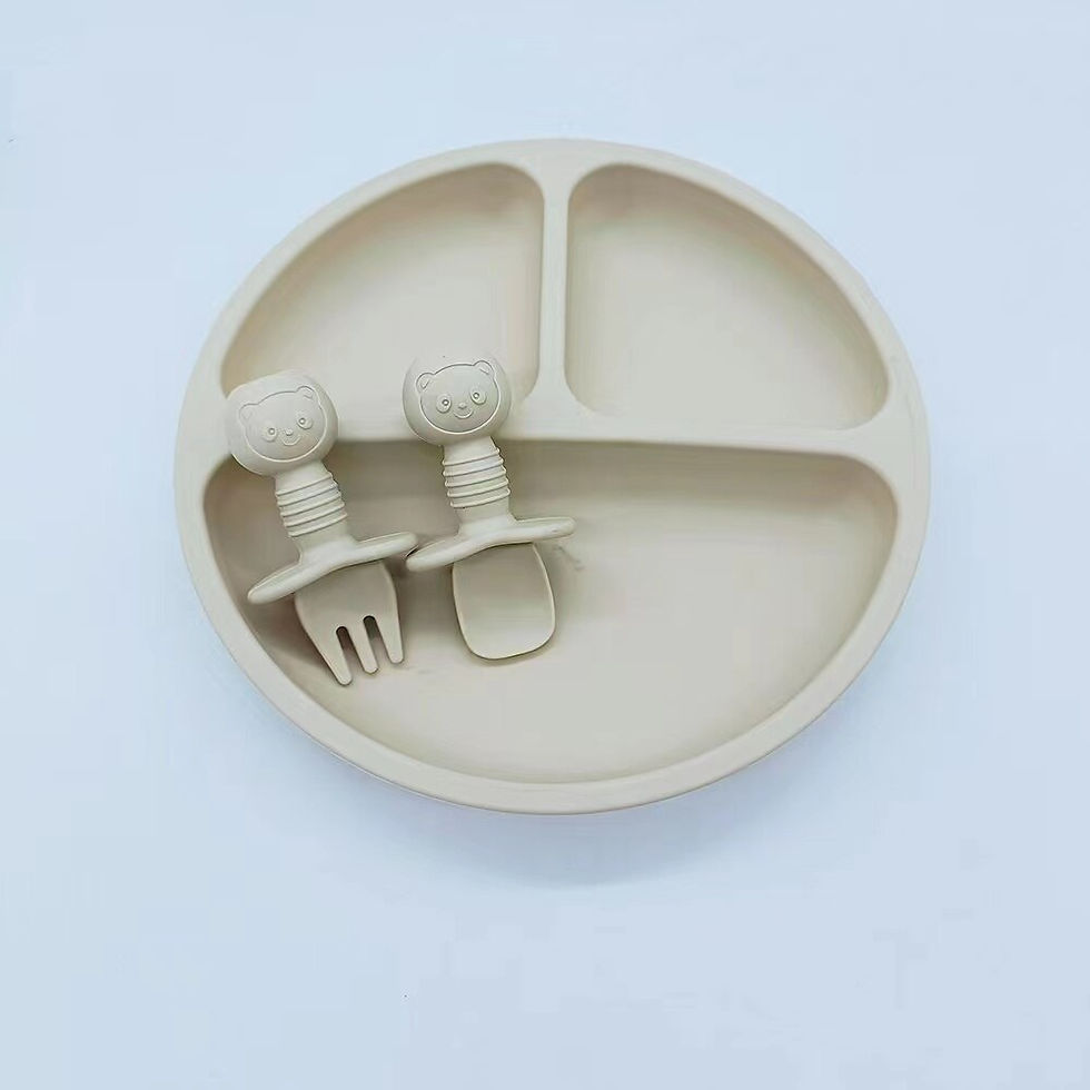 Thumbnail: 3Pcs Silicone Baby Feeding Set BPA Free Suction Bowl Divided Plate Spoon Fork S