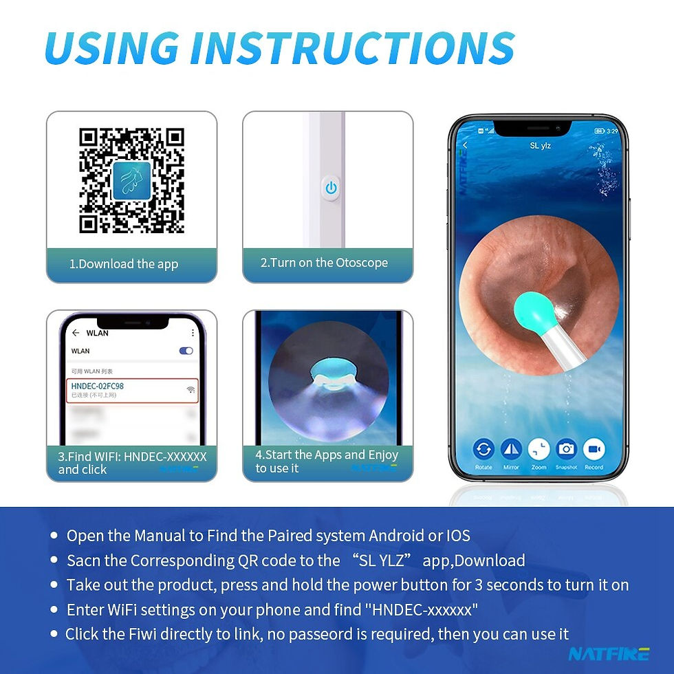 Thumbnail: NATFIRE Wireless Ear Wax Remover Luminous Otoscope Ear Cleaner 1296P HD Visual 