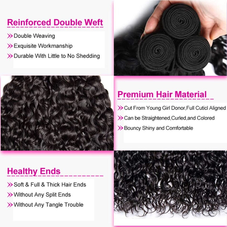 Thumbnail: Water Wave Bundles With Closure Malaysian Human Hair Weave Bundles With Closure