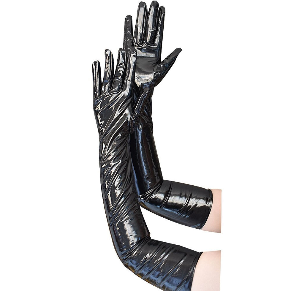 Thumbnail: Adult Sexy Long Black Latex Gloves Metallic Wet Look Faux Leather Gloves Clubwe