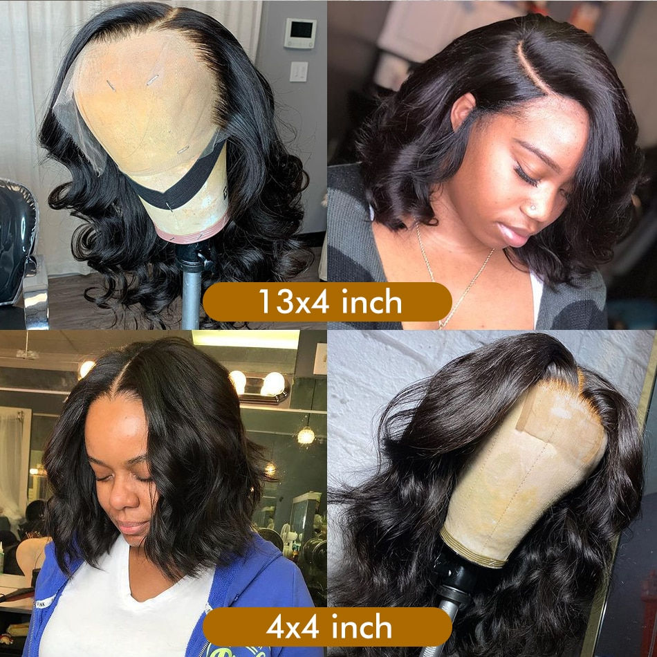 Thumbnail: Body Wave Bob Wig 13x4 Transparent Lace Frontal Wig Brazilian Human Hair Wigs V
