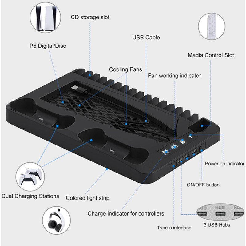 Thumbnail: YLW P58 P5 Stand Cooling Station With RGB Light Cooling Fan Dual Controllers Ch