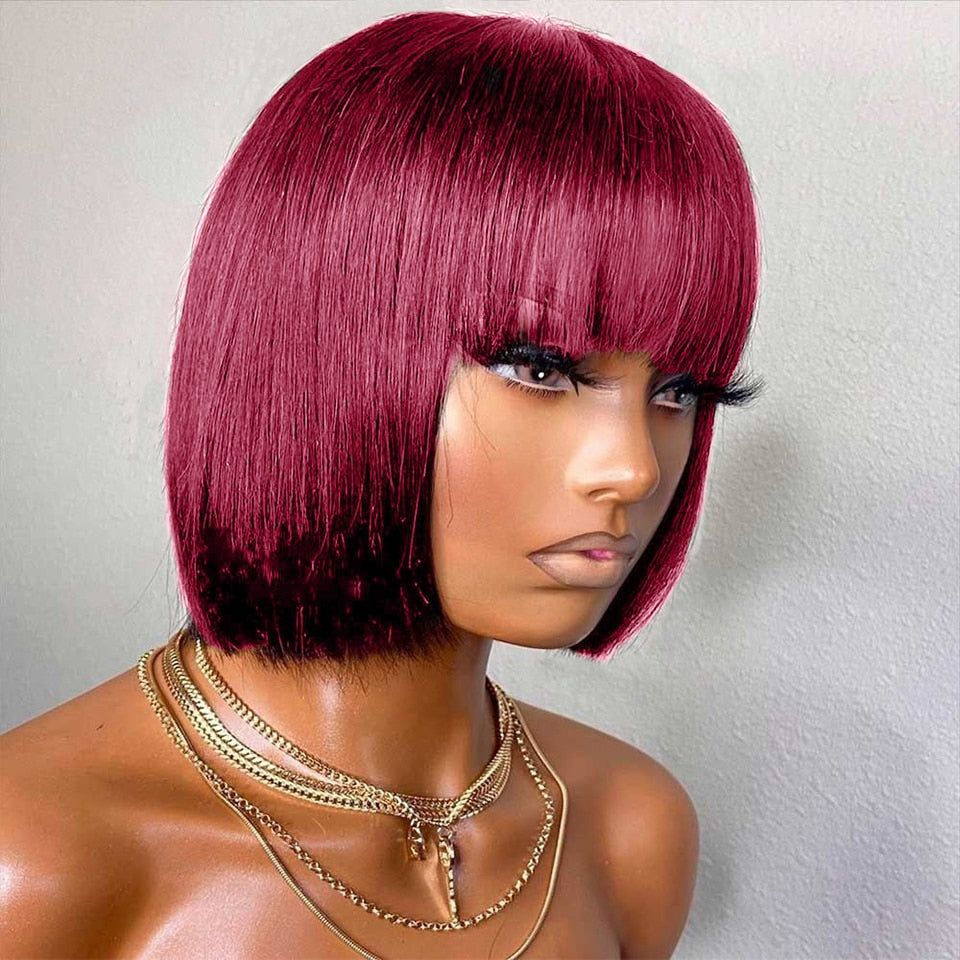 Thumbnail: Fringe Wig Human Hair Short Bob Wig Eruopean Straight Human Hair Wigs With Bang