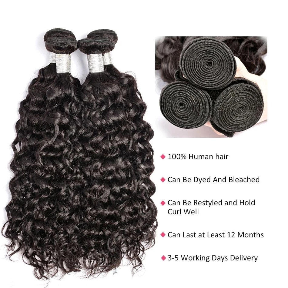 Thumbnail: 12A Water Wave Human Hair Bundles Malaysian Curly Hair Weaving 30 Inch Natural 